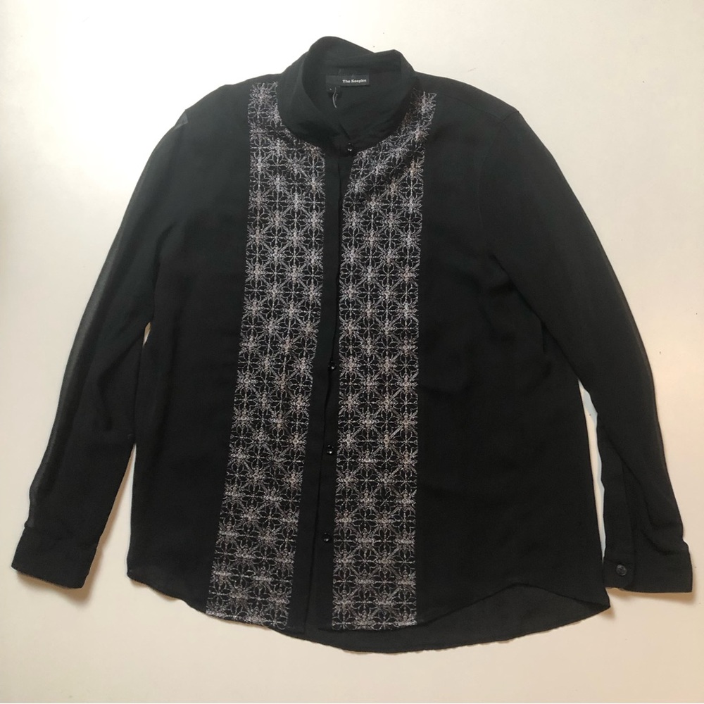 The Kooples Black Shirt with White Geometric Design